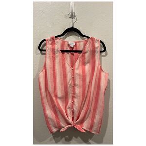 LIZ CLAIBORNE Striped Sleeveless Button Down Knot Front Blouse